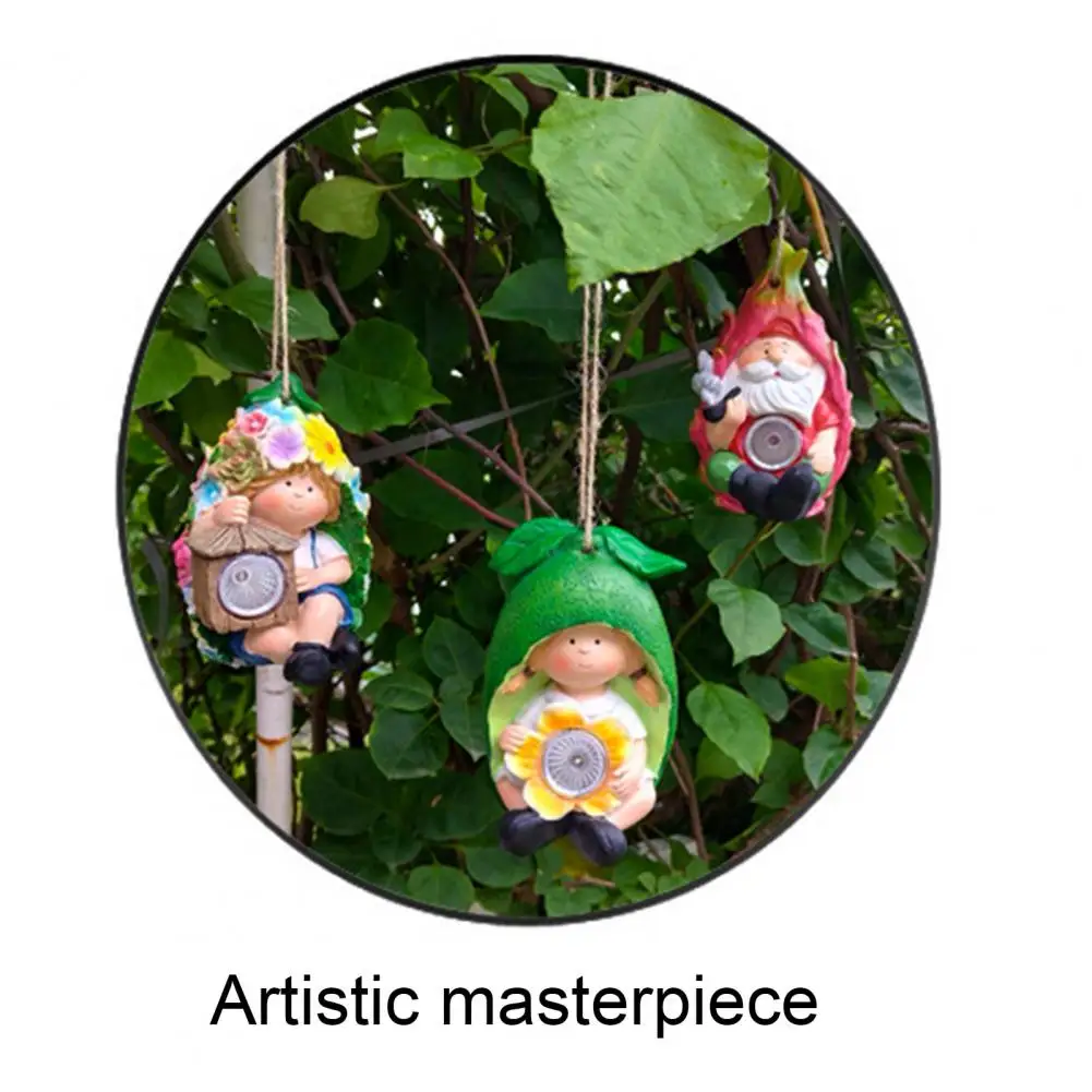 Resin Elf Statue Outdoor Solar Light Figurine Solar-powered Garden Elf Decor with Resin Fruit Figurine Funny Gnome for Outdoor image 3