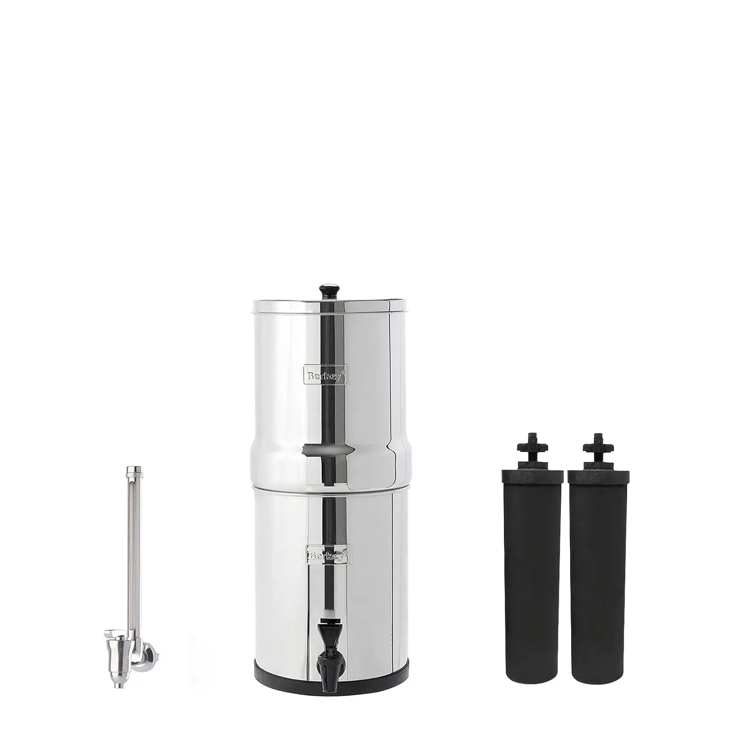 

Travel Berkey Gravity-Fed Water Filter System with2 Black Berkey Elements Plus Deluxe 7"Stainless Steel Berkey Water View Spigot