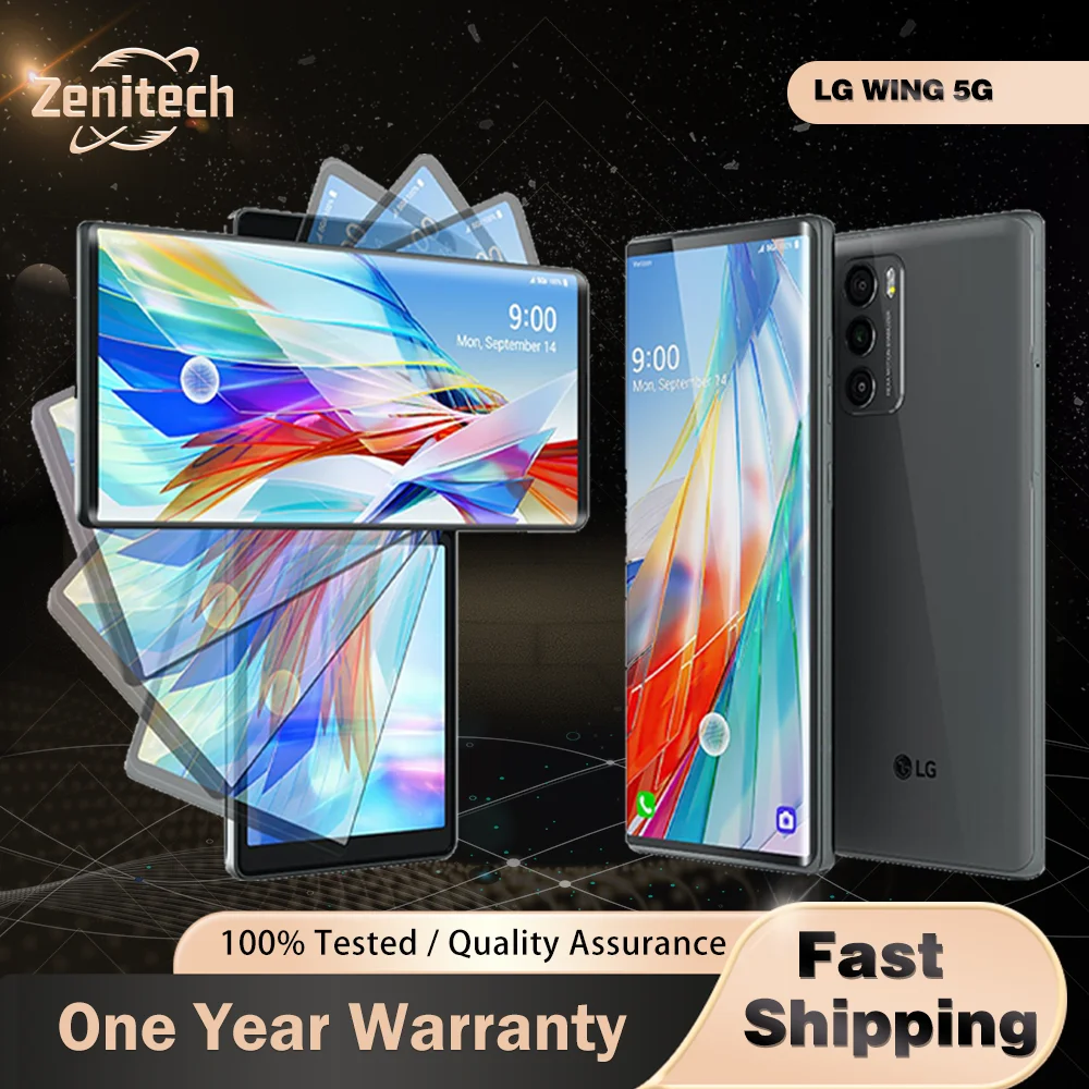 LG WING 5G هاتف محمول أصلي غير مقفول F100N النسخة الأمريكية 4G LTE هاتف محمول 6.8 بوصة 8 جيجابايت رام 128 جيجابايت/256 جيجابايت ROM أندرويد LG WING F100