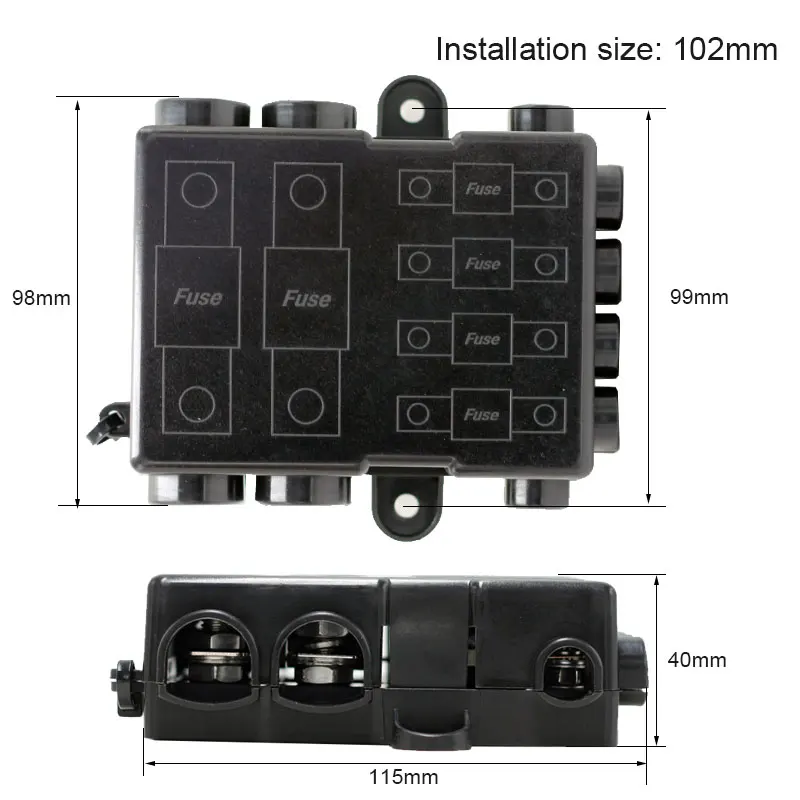 PA66 M5 M8 Purple Copper L 6 Way Automotive Car Fuse Box Holder for MIDI MEGA