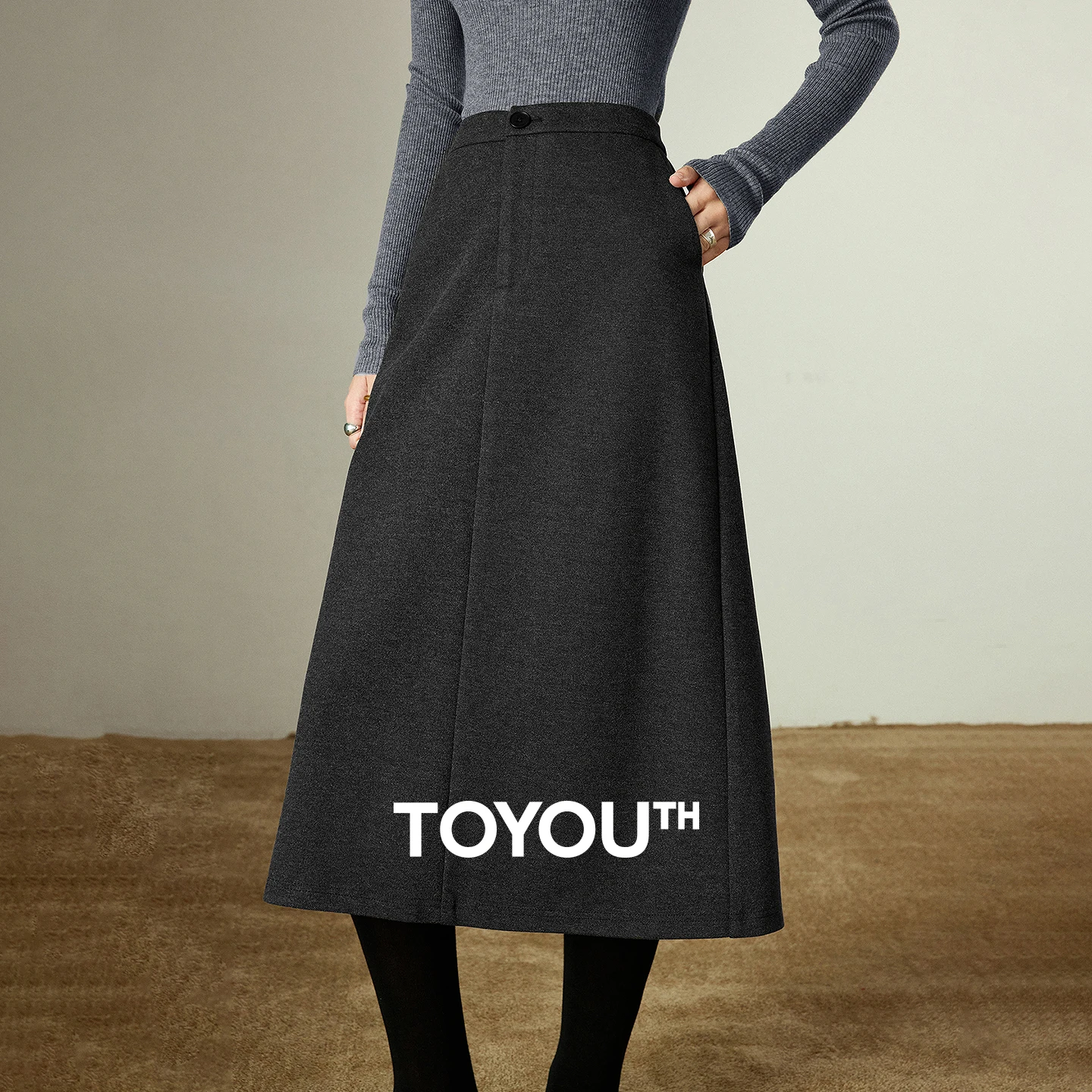 

TOYOUTH женские юбки-миди, новинка зимы 2021, ретро с разрезом сзади, эластичные шерстяные юбки с эластичной резинкой на талии ​