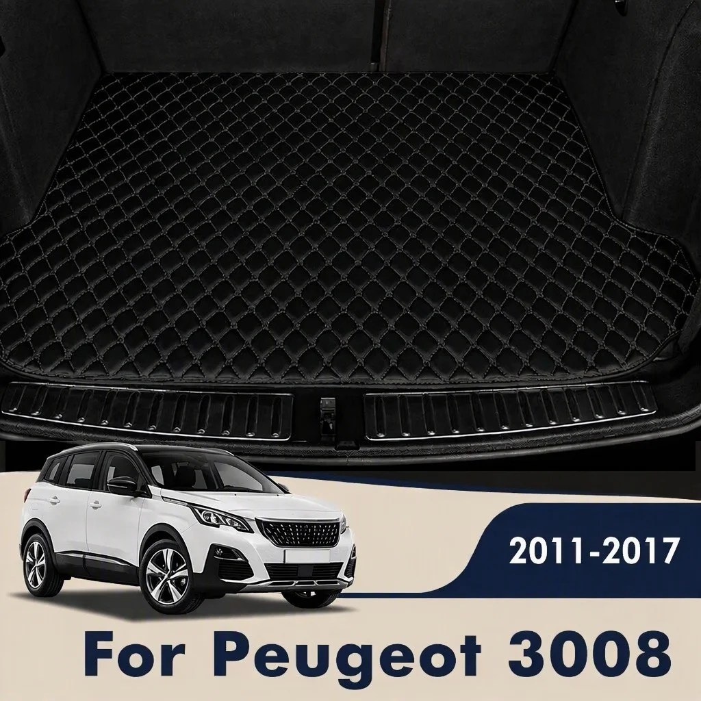 Leather Car Trunk Mat For Peugeot 3008 2011-2017 Trunk Cargo Liner Storage Carpet Car Interior Accessories Decor Styling