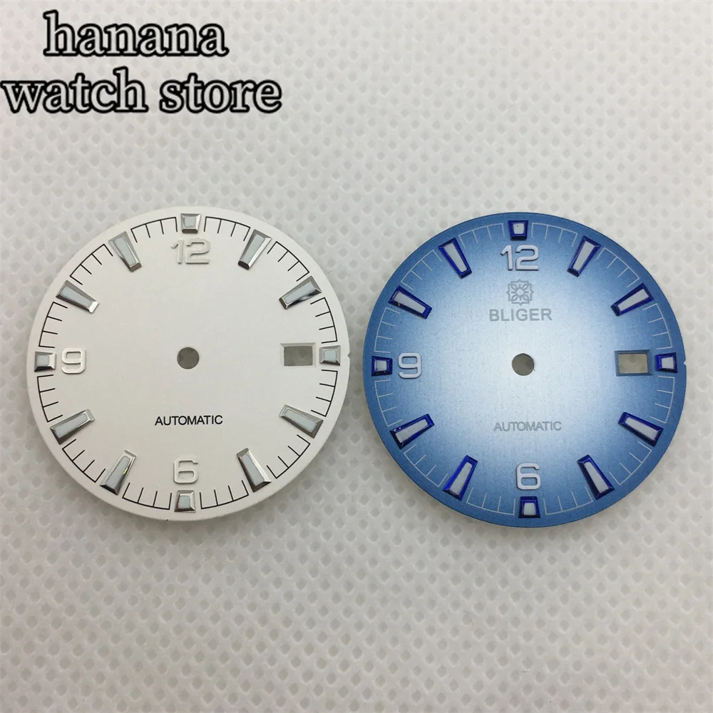BLIGER 31mm blue white dial luminous dial with NH35 NH36 movement, 3 degree clock crown, 3.8 degree clock crown