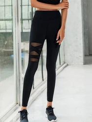 Leggings de sport en maille pour femme, pantalon de fitness, noir, sexy, jegging de course, gym, été