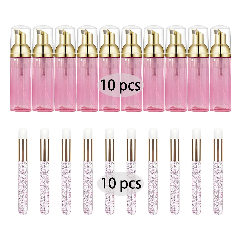 20Pc Grafting Eyelash Cleaning Brush Set with 60ML Empty Foam Bottle Eyelash Shampoo Brush Nose Brush Extension Care Makeup Tool