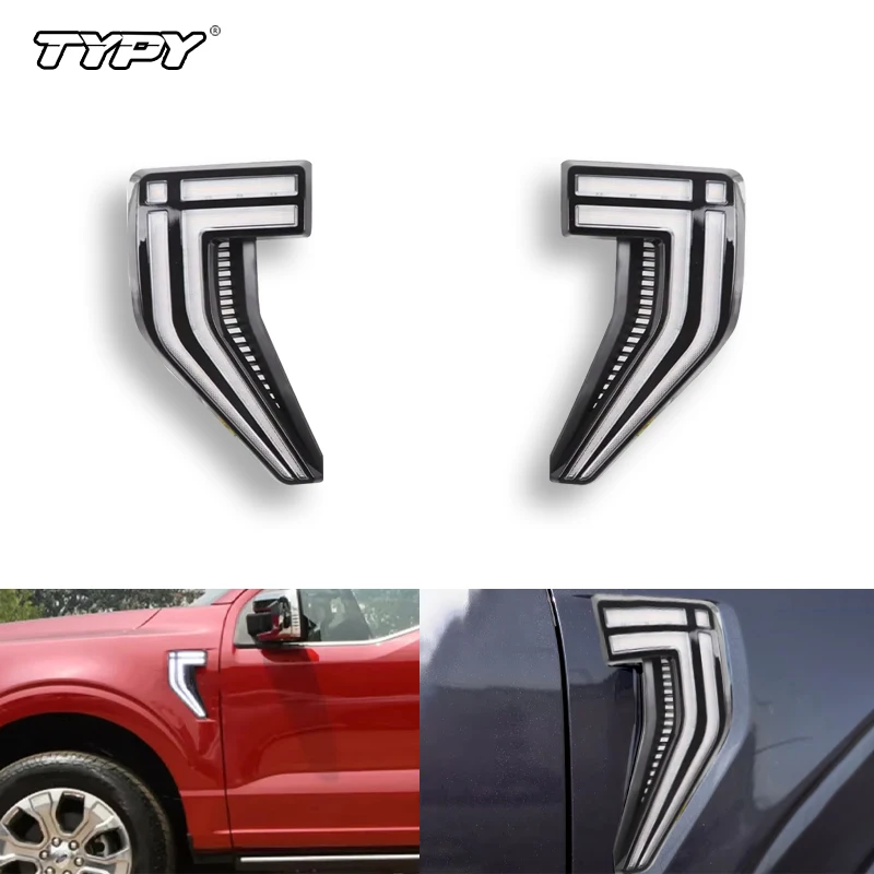 

TYPY Автомобильный светодиодный указатель поворота для Ford F-150 F150 2021 2022, боковое крыло, индикатор зеркала заднего вида, динамическая мигалка, лампа DRL