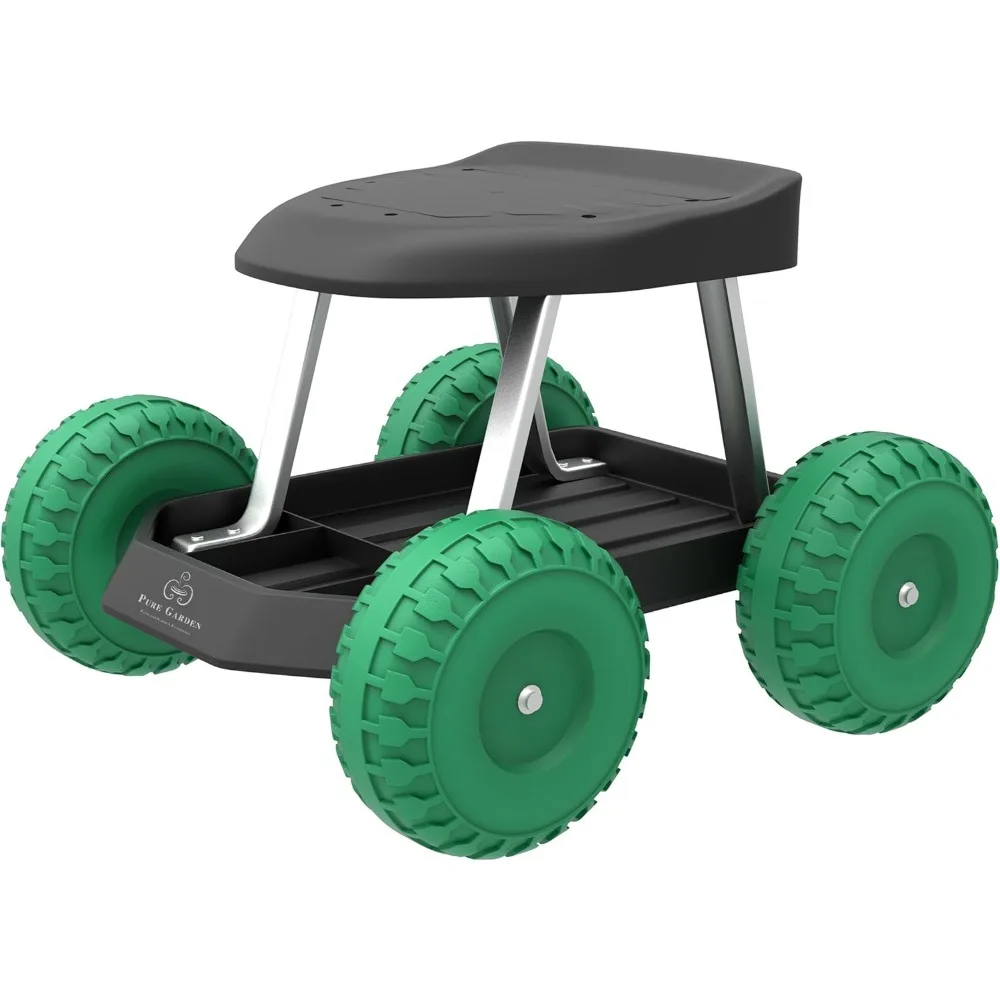 

Rolling Garden Stool with Wheels and Tool Tray for Weeding, Planting, Lawn Care - Black and Green