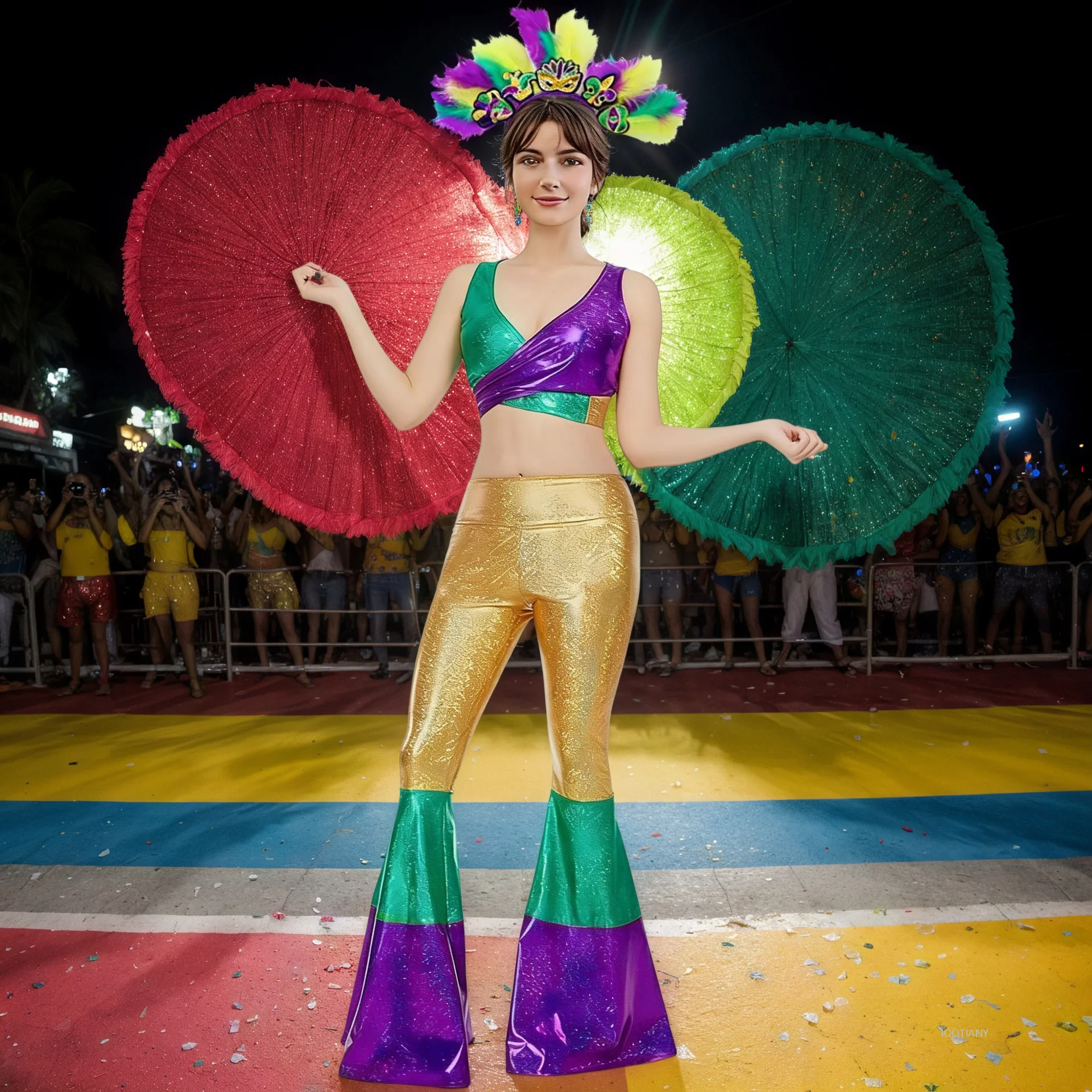 

2026 Carnival Women's Retro Disco Top And Flared Pants Set Cosplay Brazilian Carnival Party Glossy Stage Performance Costume