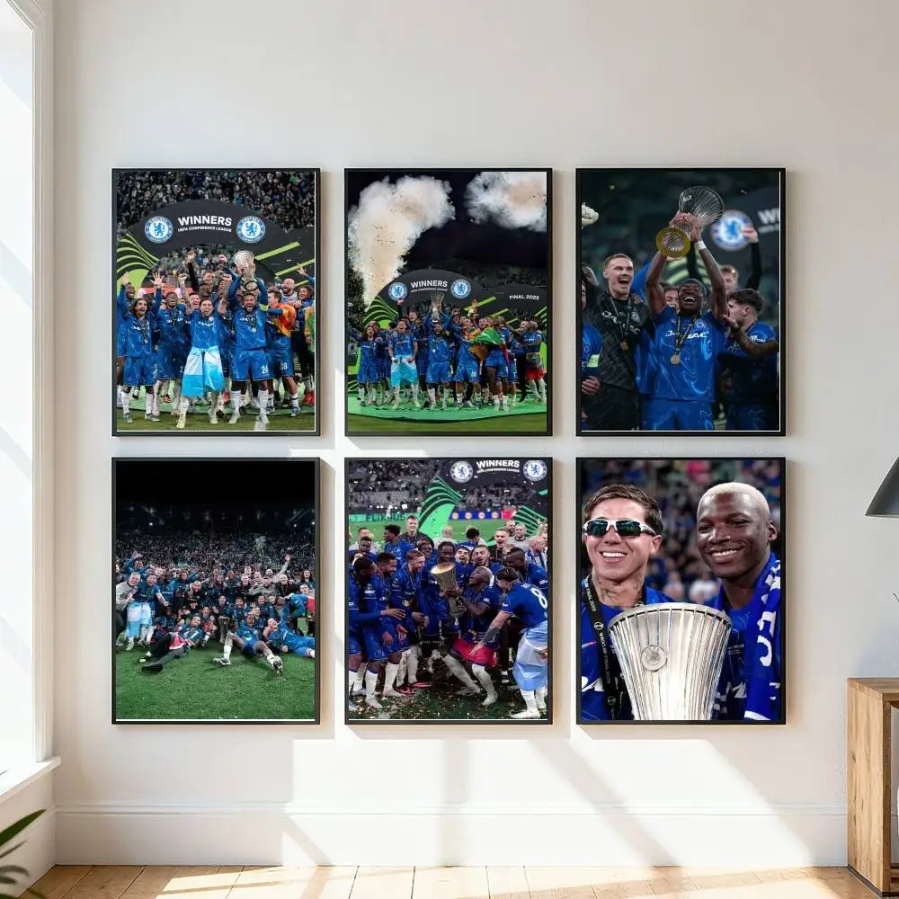 نادي تشيلسي لكرة القدم يفوز بعنوان ملصق فني ذاتي اللصق مقاوم للماء ملصق ورقي لديكور جدران غرفة المقهى #1