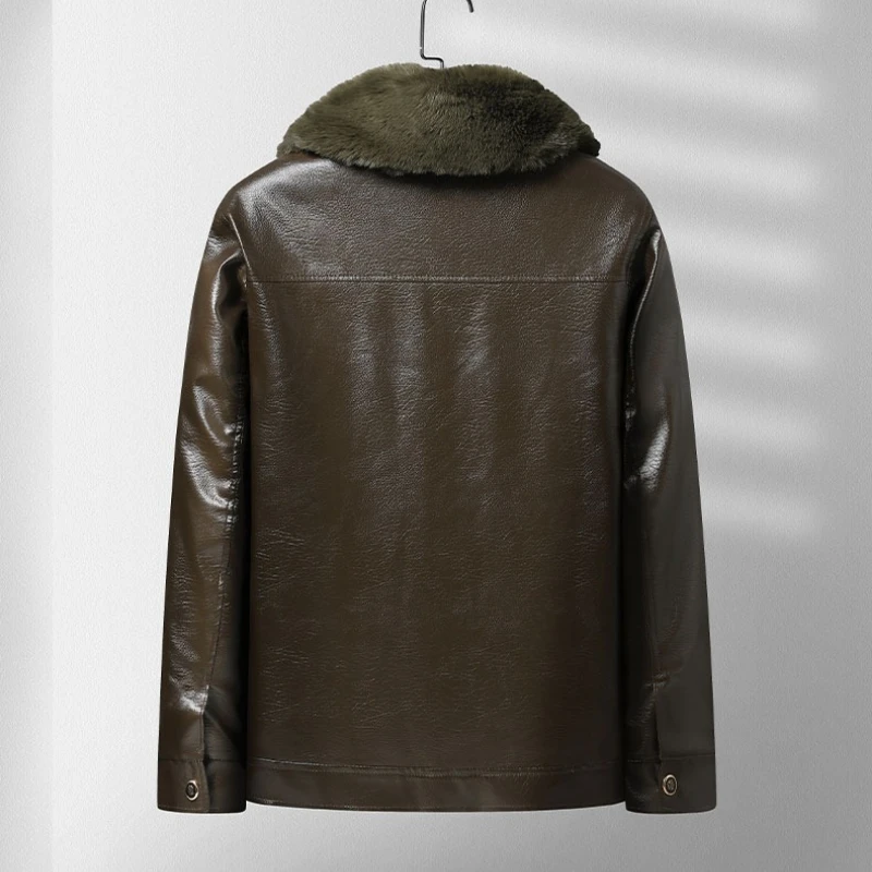 الخريف والشتاء المألوف سميكة الدافئة للماء بولي Leather سترة جلدية للرجال عارضة فضفاض الرياضة حجم كبير معطف الراقية #2