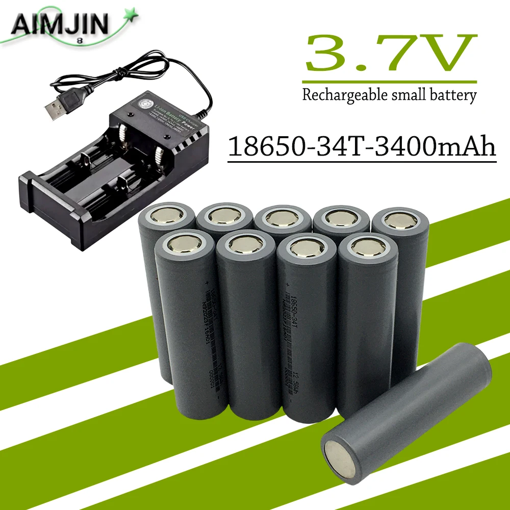 18650 3.7V 34T 3400mAh Rechargeable Battery For Our 18650 Toys, Tools, 9 LED mini flashlight etc+USB charger