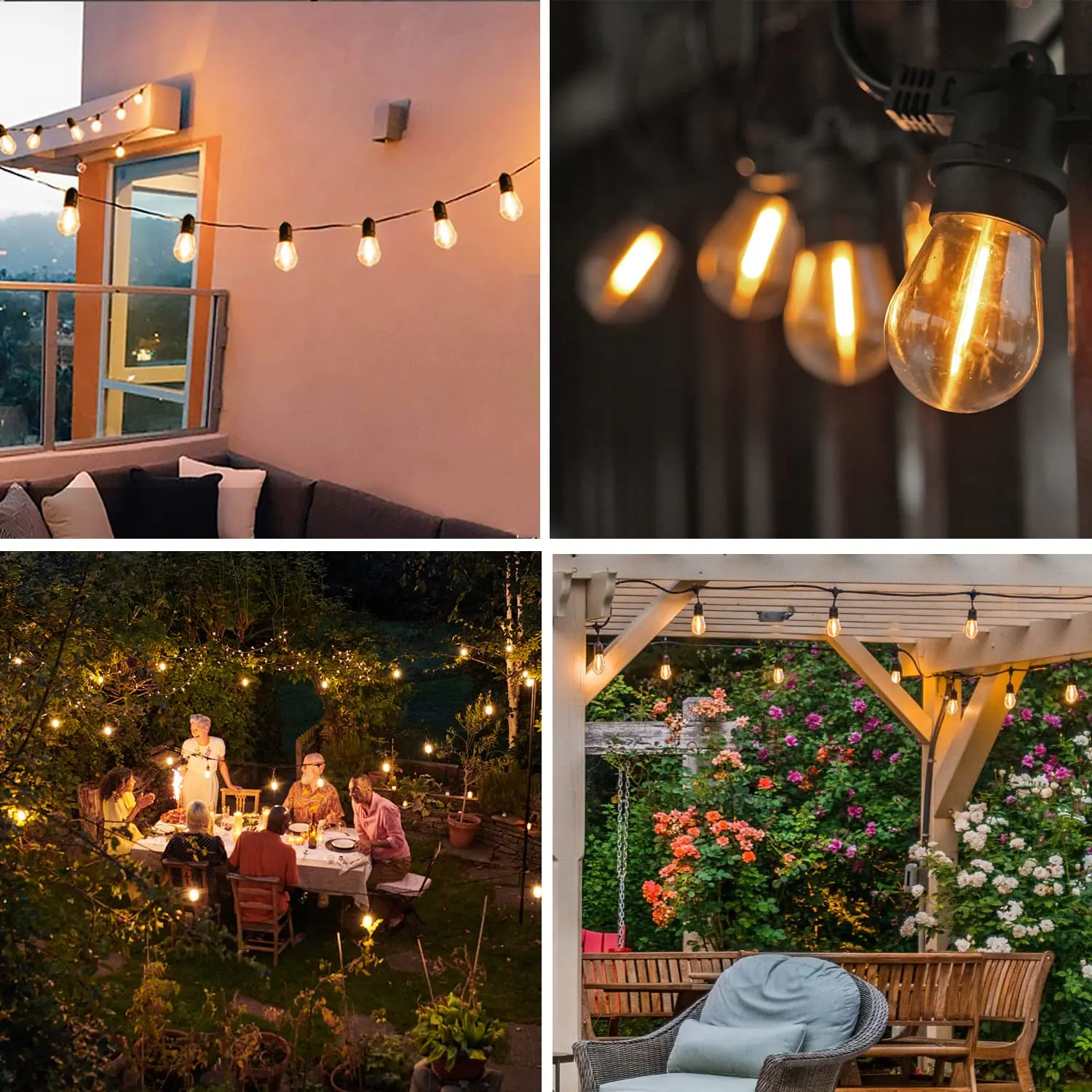 Cadena de bombillas LED S14, 1W, igual a 11W, Base E27, Edison Vintage, plástico impermeable, reemplazo de bombilla para exteriores, decoración de