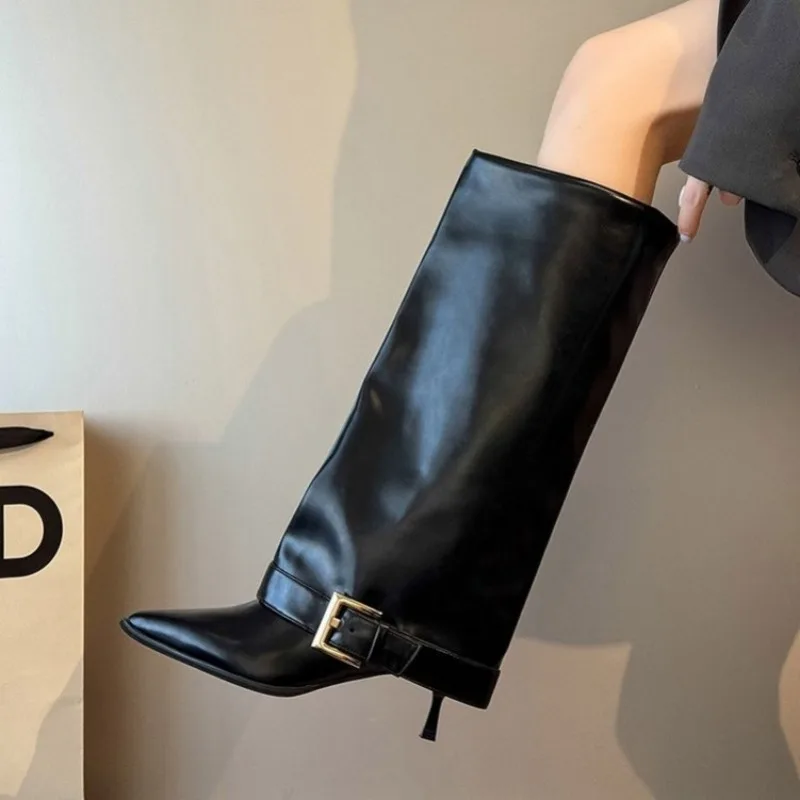 

Street Style Winter Pointed Toe Women Knee-High Boots Sexy Thin Thin Heels Female Shoes Punk Vintage Long Booties Plus Size 42
