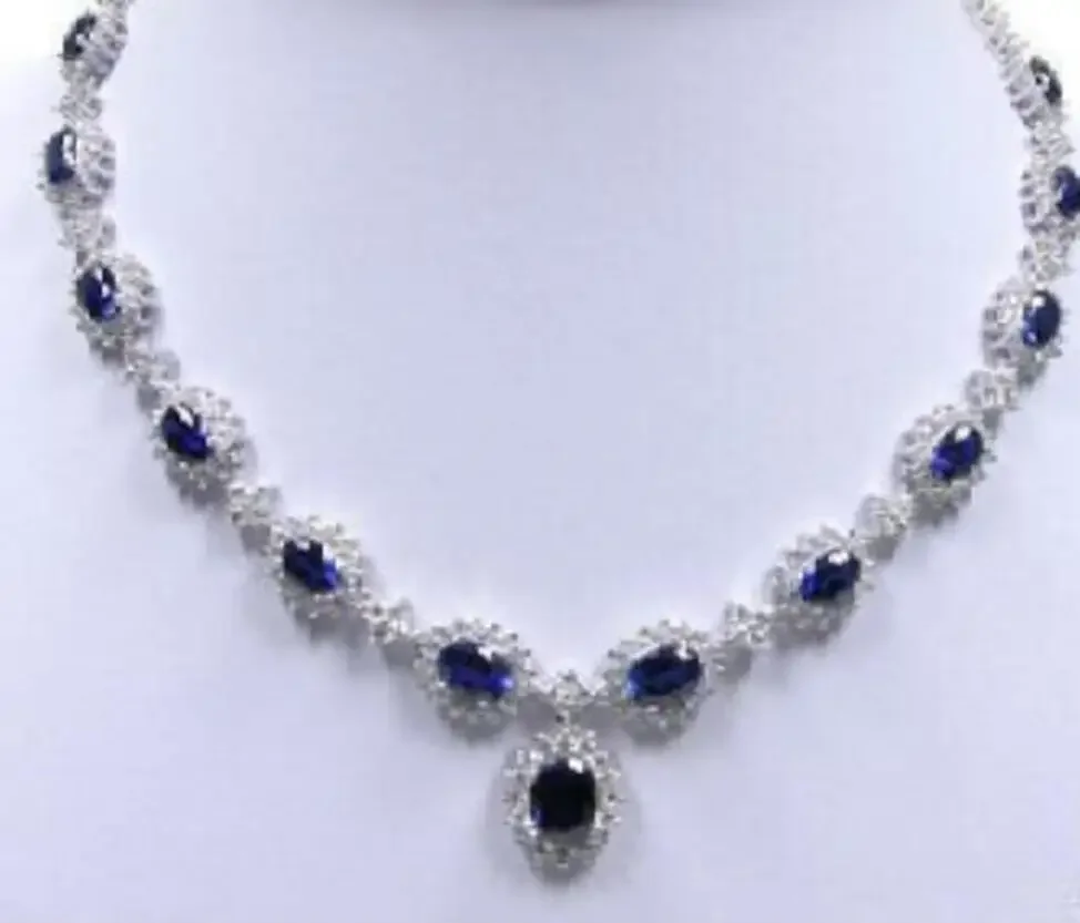 

hot Noble beautiful White Gold Blue Sapphire Crystal Necklace 18"