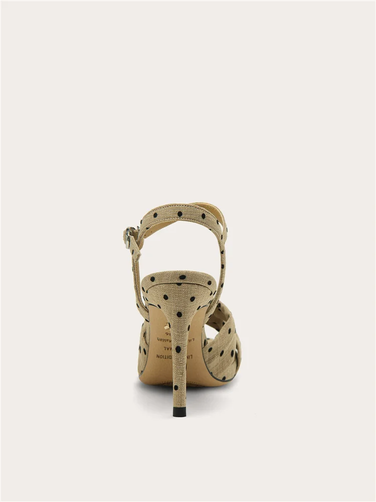 Summer new retro polka dot rhinestone fabric cross strap sandals dress large size small size slim heel high-heeled women's shoes - view 5