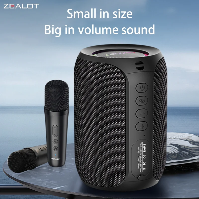 ZEALOT S62M 15W Wireless Speakers With Two Wireless Microphones, Dual Pairing, 3600mAh Battery, 12 Hours Playtime Loud Stereo.