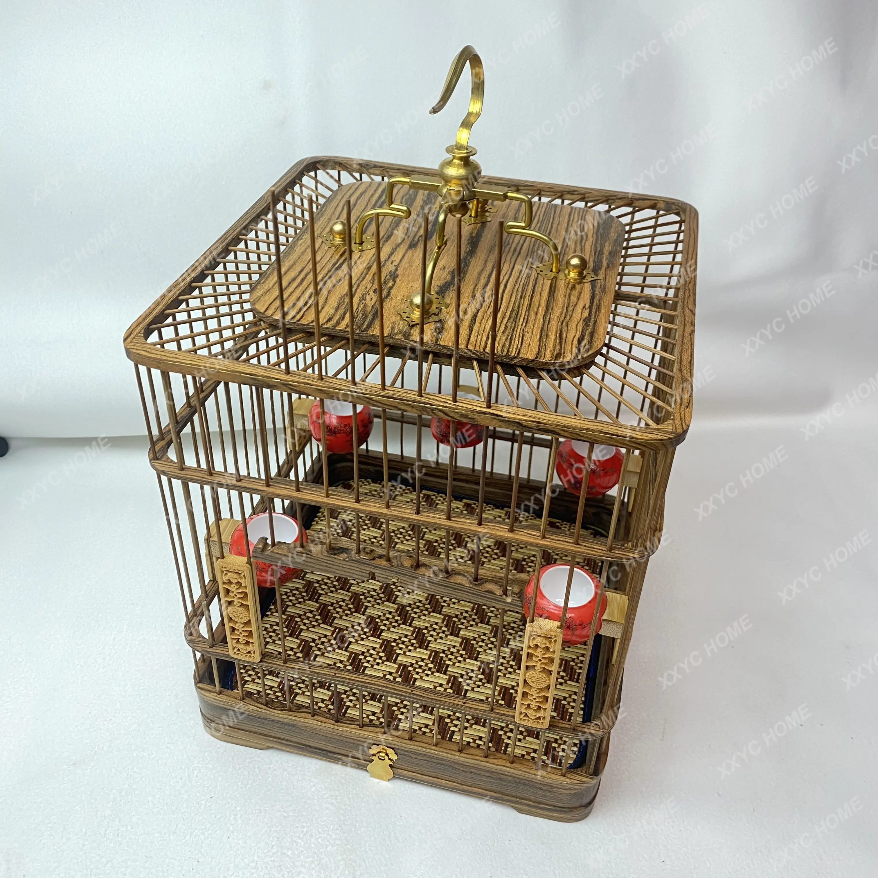 Handmade High-Grade Square Rosewood Ebony Yellow Rosewood Red Seed Quilt White Eye Jade Bird Square Cage Drawer Cage