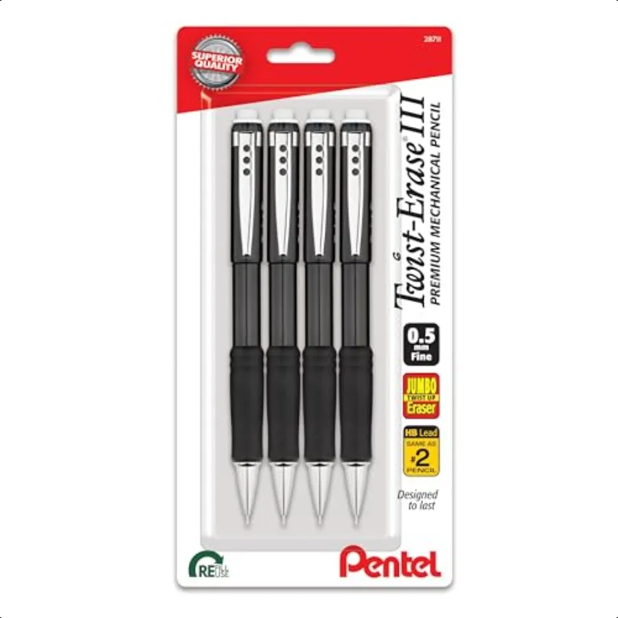 

ase III Mechanical Pencil 0.5mm Fine Line Black Barrel Pack of 4 (QE515BP4A)
