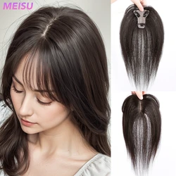 MEISU Human Top Hairpiece Natural Scalp Top Asian Hair Extension For Women Clip In Hairpiece Increase Volume Extension Daily Use