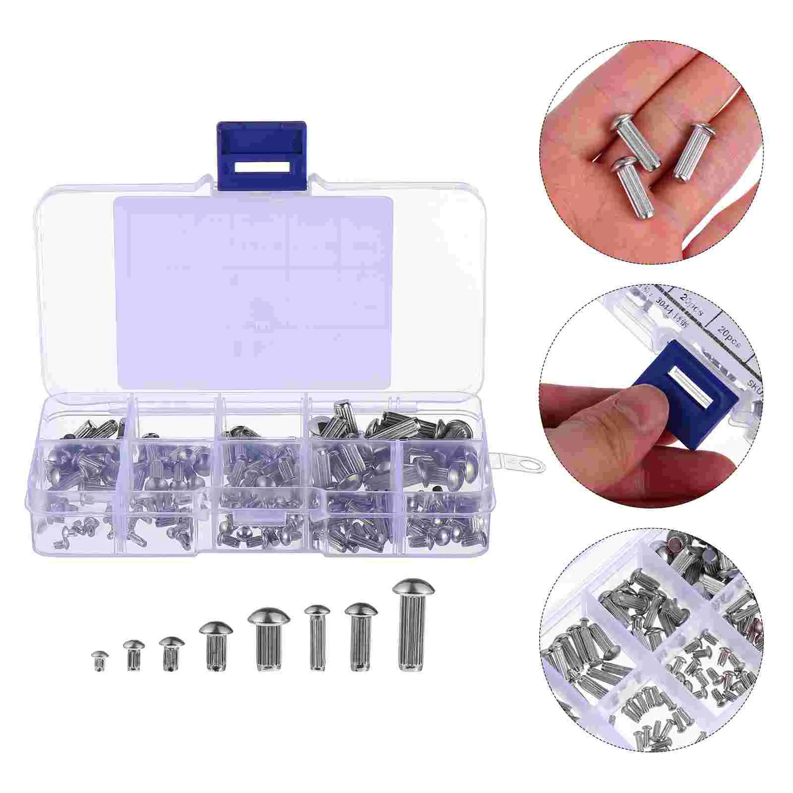 

160 Pcs Rivet Hardwares Kit Knurled Shanks Semi-round Head Stainless Steel Rivets Solid