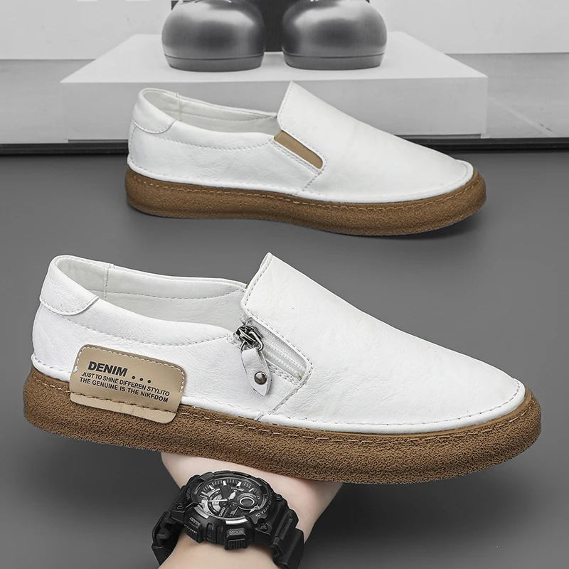 

Men White Loafers Genuine Leather Moccasins Lightweight Breathable Driving Shoes Male Classical Office Footwear Men Shoe Loafers