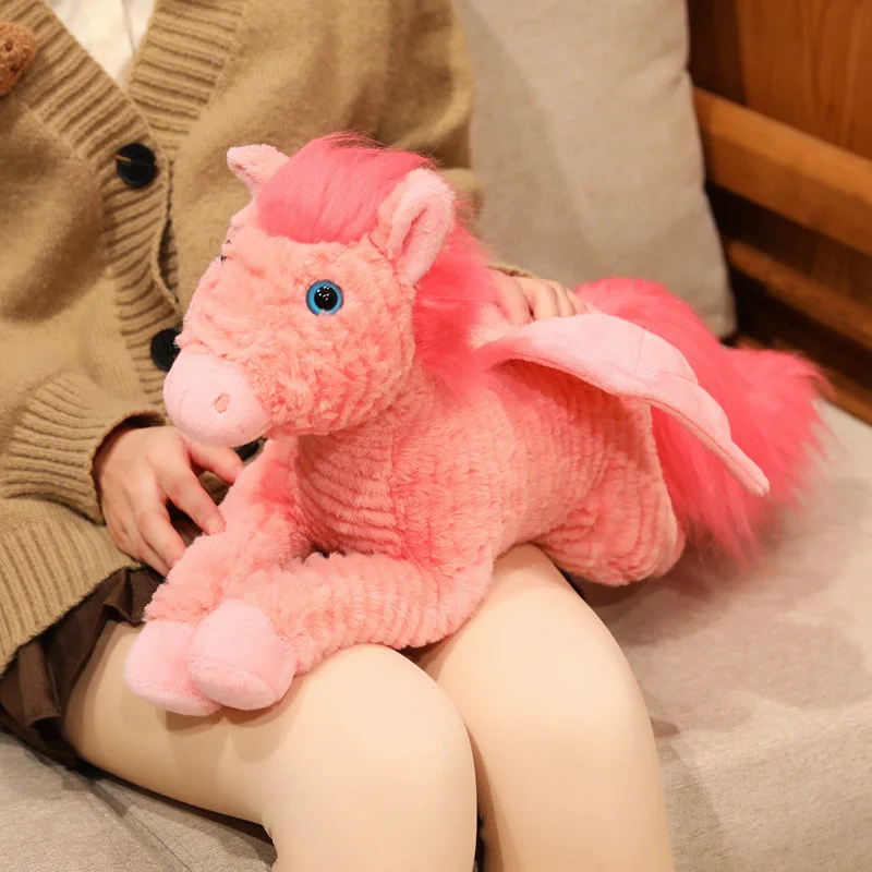 

New 1pc 48cm Flying Horse Plush Toys Soft Stuffed Animal Doll Pink Purple Dark Blue Horse Plushie Pillow For Christmas Gifts
