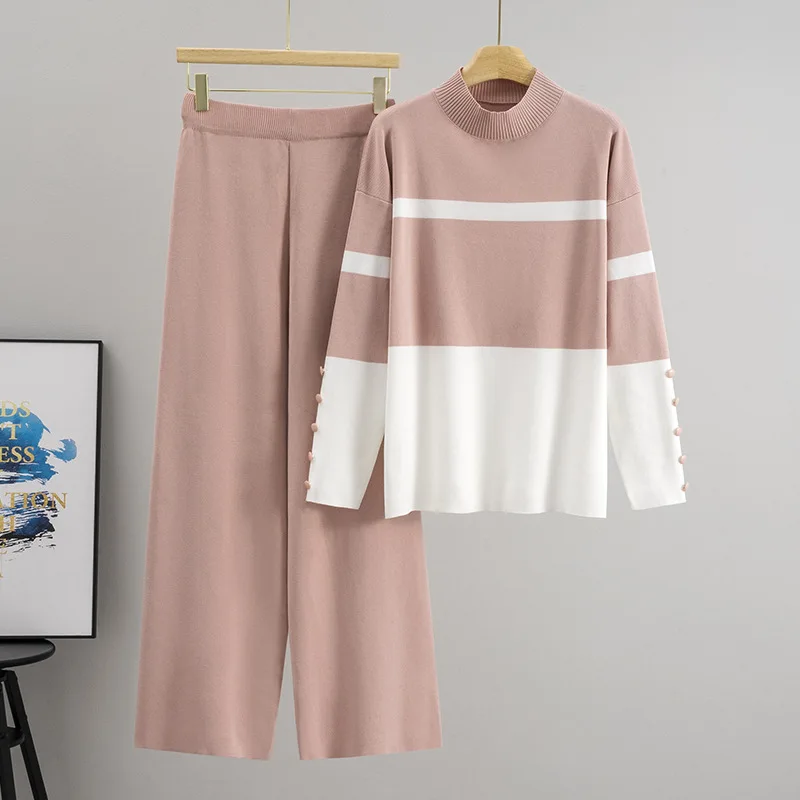 Greenora Cardigan Knit Set Soft Elastic Fabric Stripe Track Set Women Casual Loose Fall Winter Matching Set