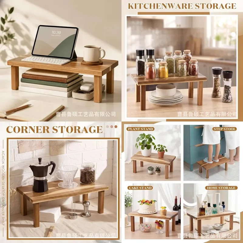 Wooden desktop small shelf small bookshelf bathroom toiletries storage rack solid wood toy ornament display rack
