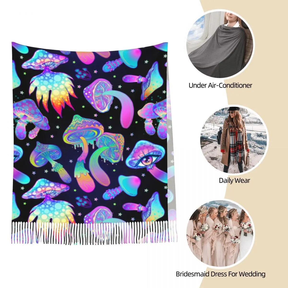 Trippy Mushroom scialli psichedelici avvolge per le donne inverno caldo lungo morbido sciarpa Shrooms Pashmina nappa sciarpe