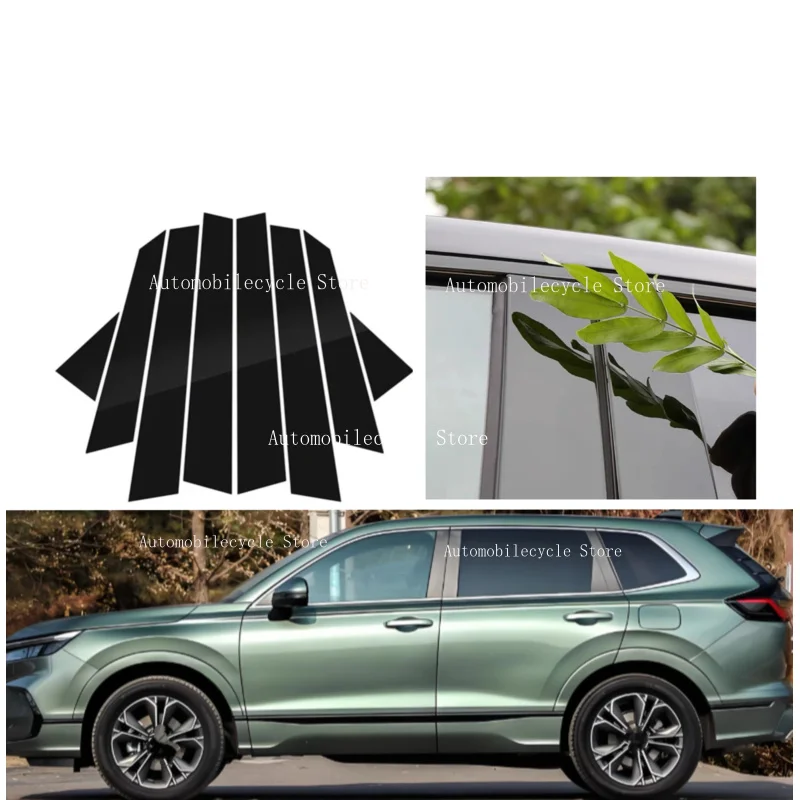 8PCS Glossy Black Pillar Posts Fit For Fit For HONDA CR-V 6 CRV RS 2023 2024 Window Moulding B C Center Sticker Cover