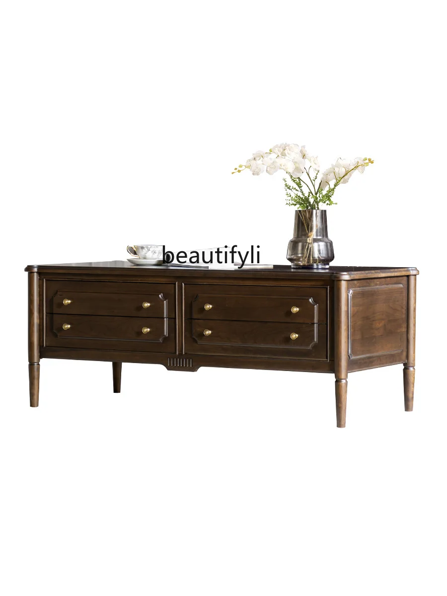 Retro American-Style Solid Wood Aimei Coffee Table Minimalist Creative Tea Table TV Cabinet Unit Living Room Drawer Coffee Table