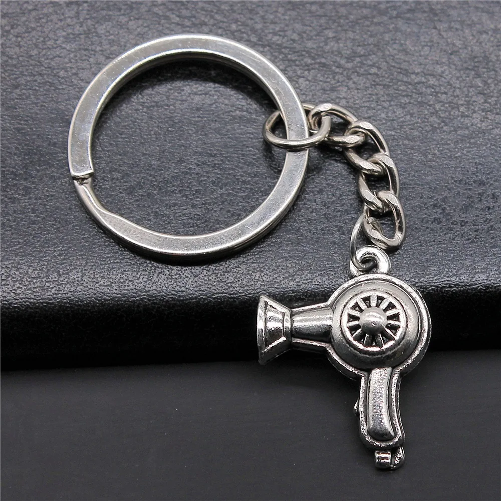 New Fashion Men Keychain Dropshipping Vintage Antique Silver Color 26x20mm Hair Dryer Pendant Gift