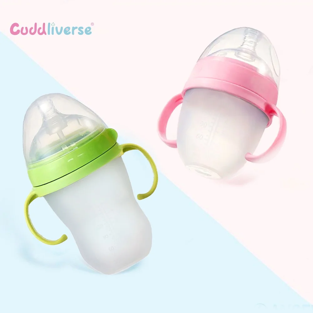 Breastmilk-like Anti-flatulence Silicone Baby Bottle with Handle 150ml/240ml