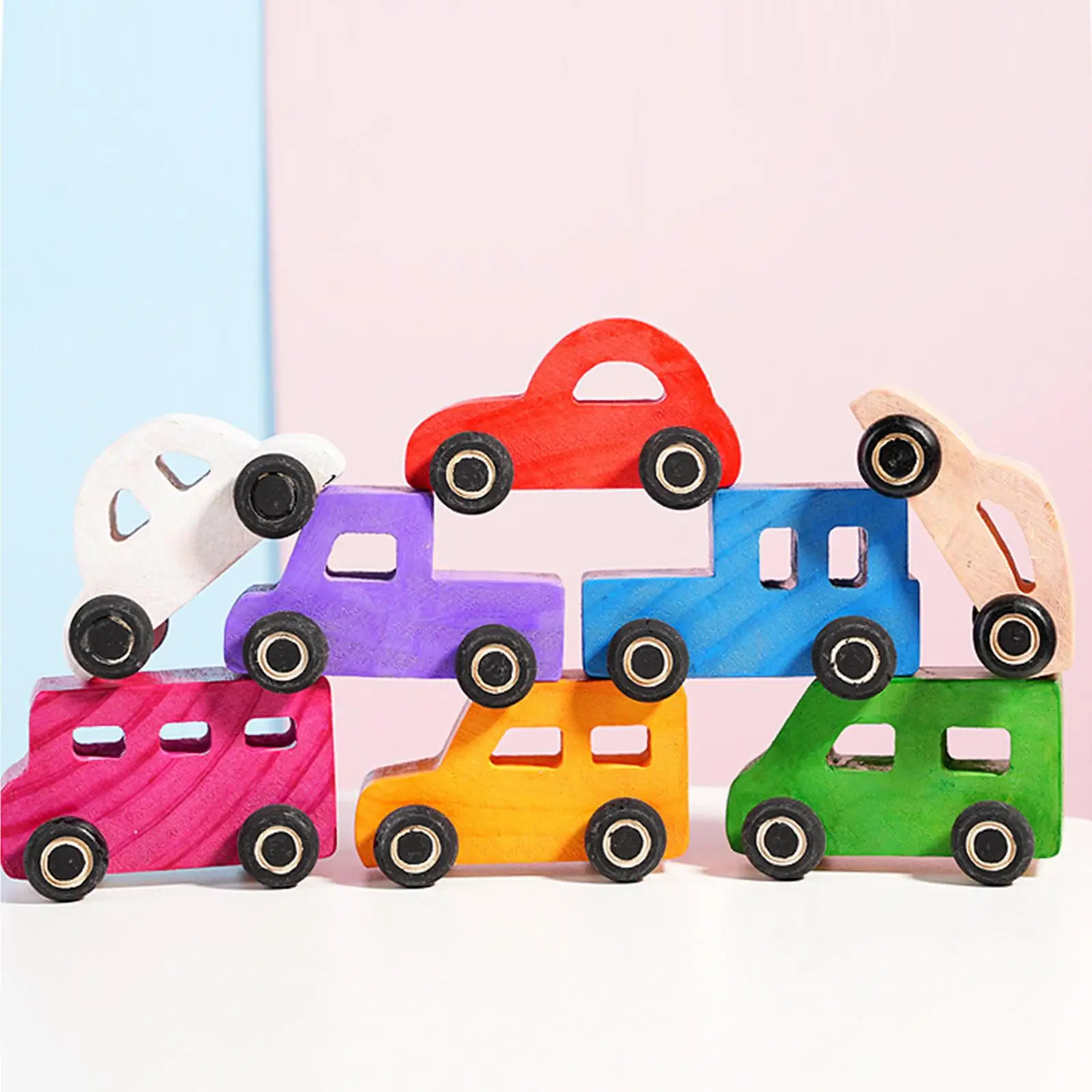 

8Pcs DIY Painting Sensory Development Puzzle Stacker Toy Wooden Stacker Game Wooden Mini Car for Boys Girls Preschool Kids