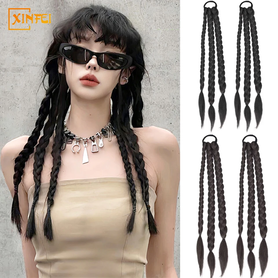 Matte High-temperature Hair Synthetic Wig Ponytail Fluffy Braided Hair Sweet Cool Girl Elastic Hair Loop Boxing Braid Wig