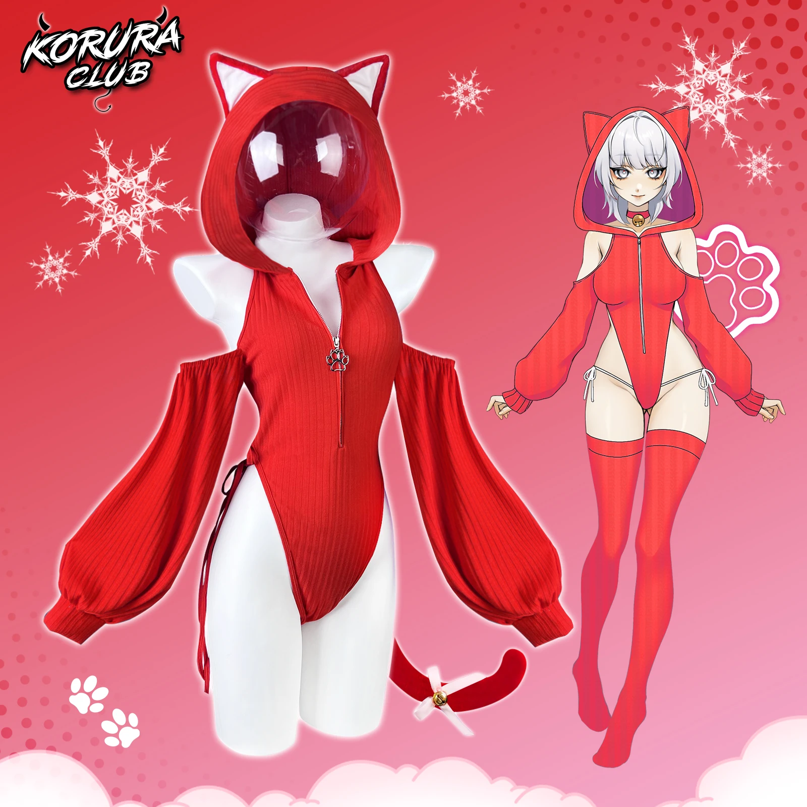 

KORURACLUB Sexy Women Korura Red Shy Neko Bodysuit Cosplay Costume dress