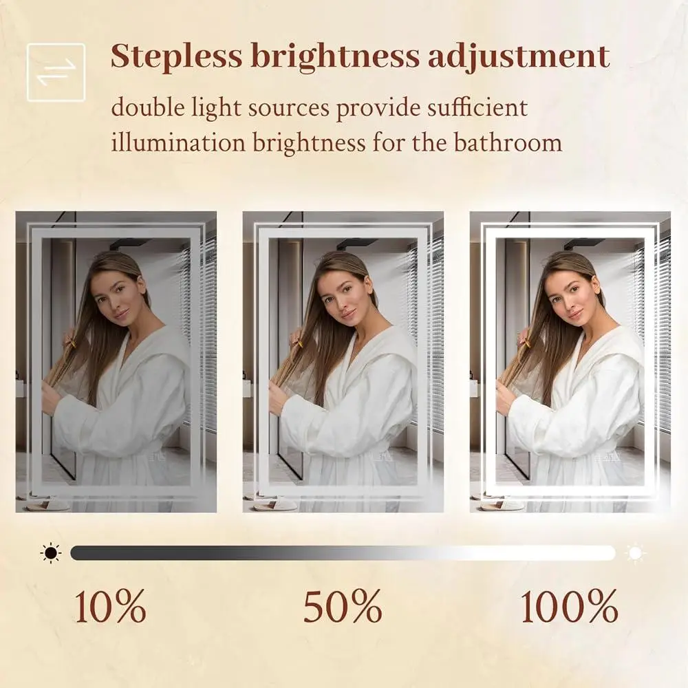 LED Bathroom Mirror Anti Fog Digital Lighted Mirror Tempered Glass Stepless Dimmable Backlit Frontlit Touch Control Makeup