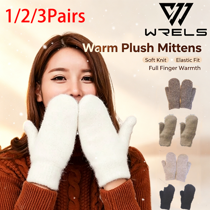 1/2/3Pairs Winter Keep Warm Mittens Plush Elasticity Soft Full Fingers Mittens Gloves Fashion Knitted Women Cycling Gloves