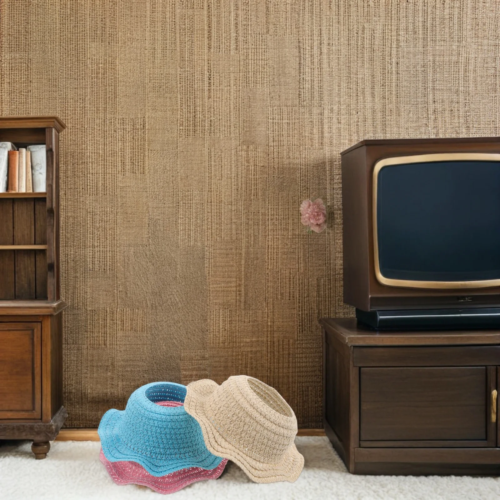 3Pcs Mini Straw Hats for Crafts Handmade Woven Sun Hat DIY Costume Accessories Lightweight Boater Hat for 17Cm Figures