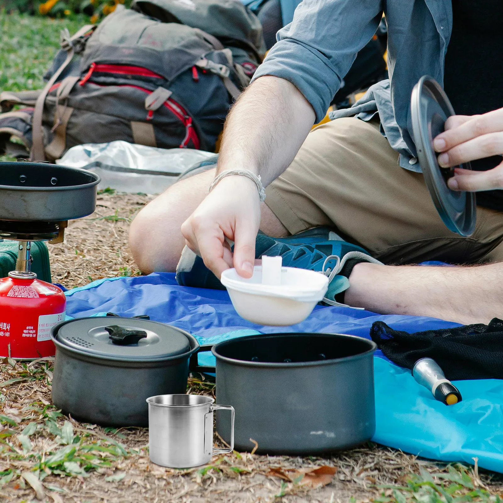 

Portable Stainless Steel Camping Cup Outdoors Foldable Handle Travel Coffee Mug Lightweight Backpacking Hiking Fishing