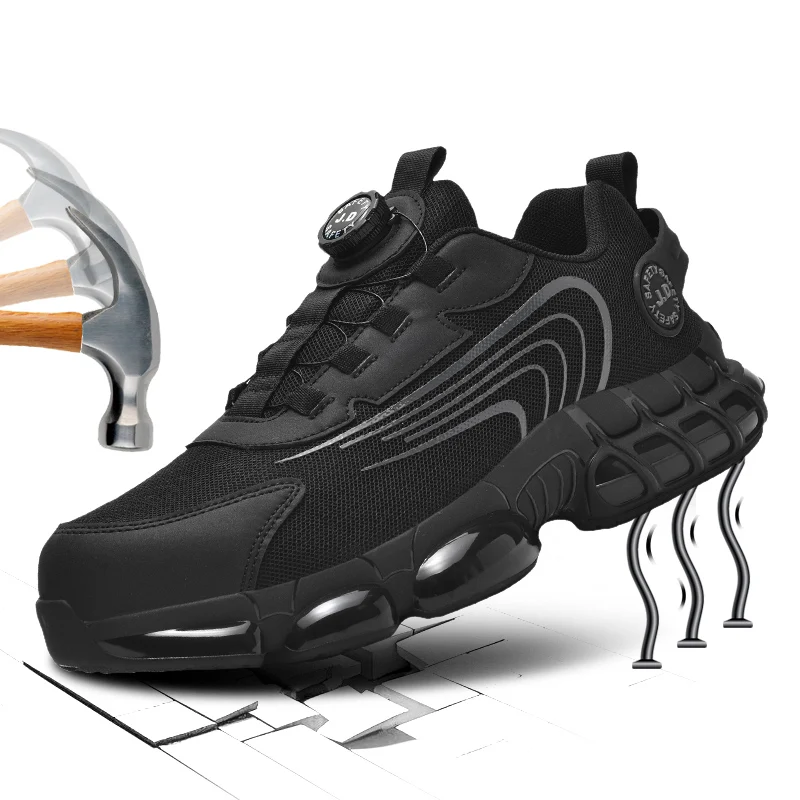 Zapatos de trabajo de seguridad con punta de acero para hombre, calzado protector resistente a pinchazos, resistente a impactos, ligero y duradero de grado industrial