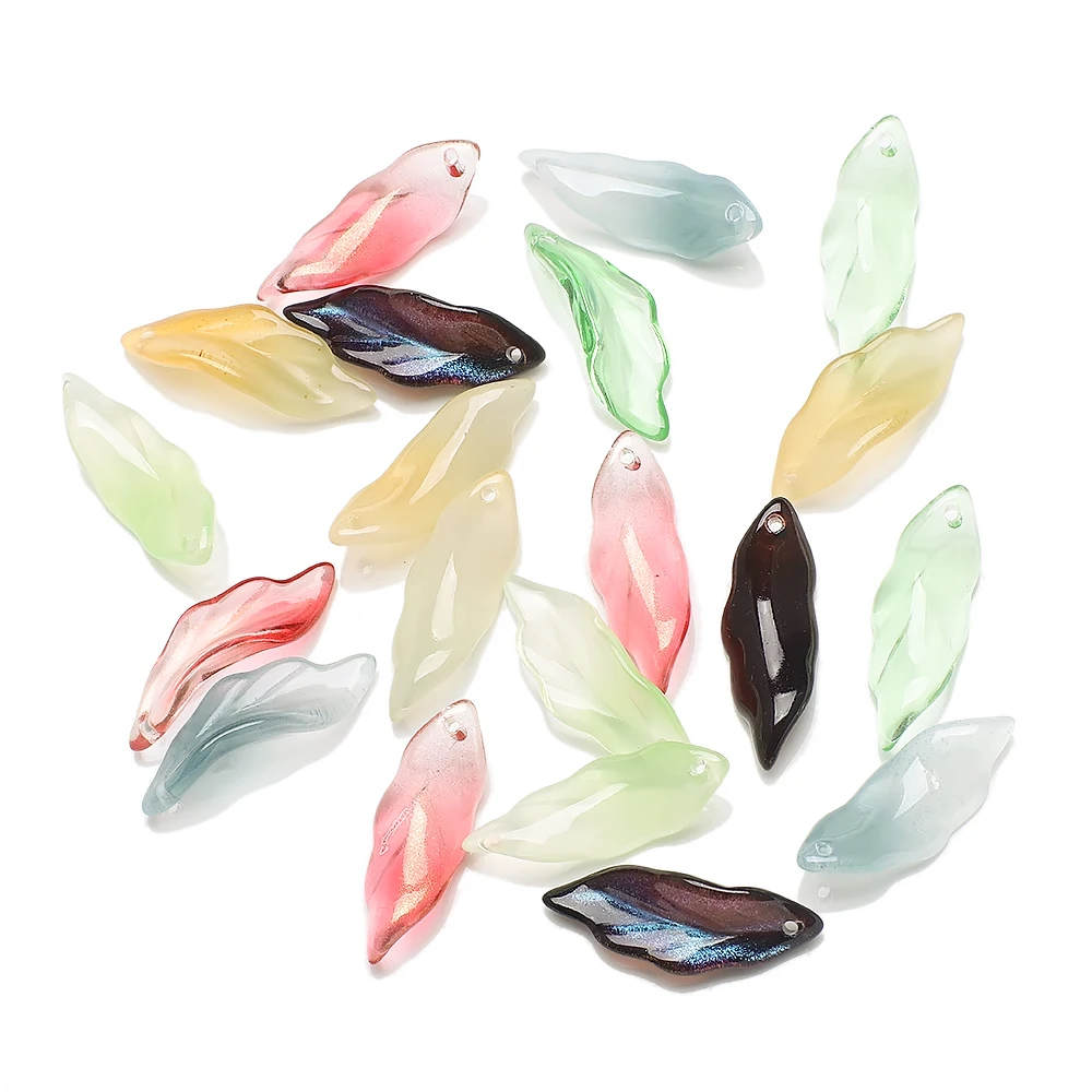 20Pcs/Lot 9x20mm Glazed Crystal Glass Loose Beads Petals Leaf Shape Pendants For DIY Making Jewelry Earing Necklace Accessories
