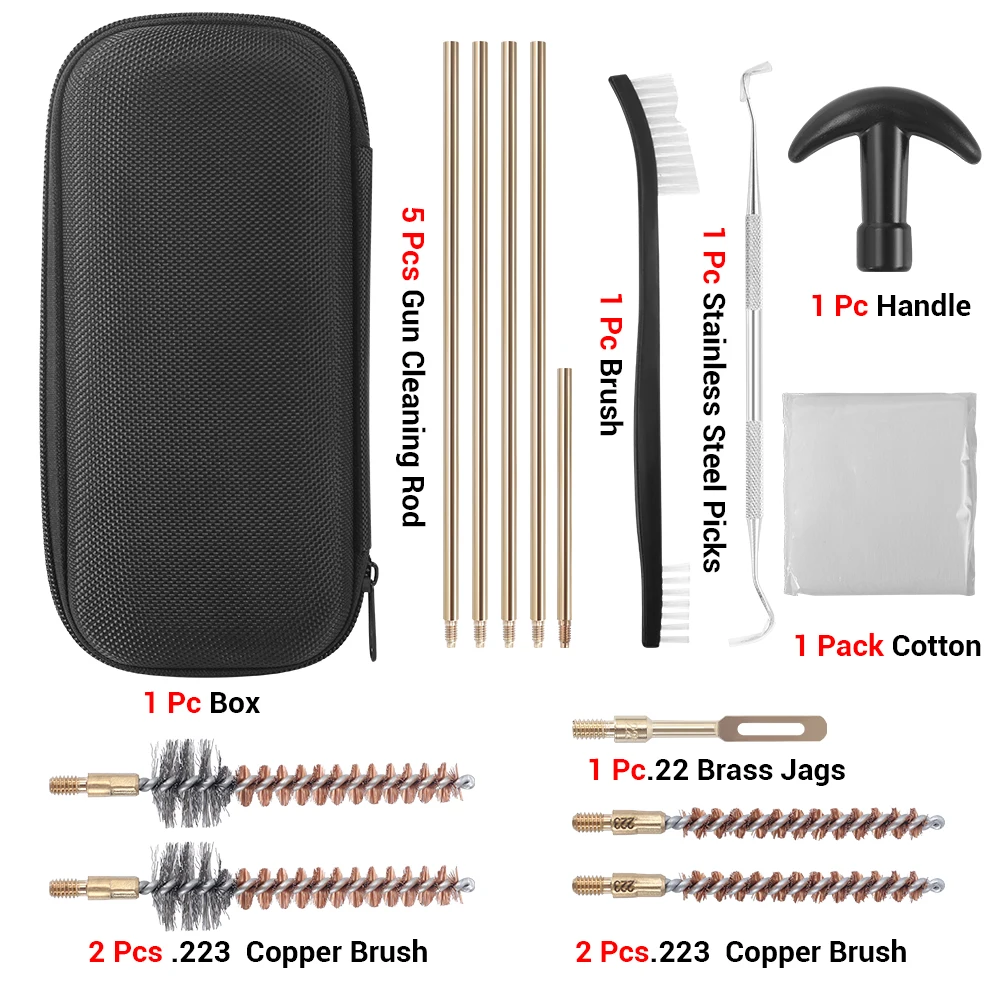 Tactical Gun Cleaning Kit Weapon Cleaning Kit Rifle Cleaning Tools Hunting Airsoft Accessories for .223 .30 .22 .38 .45 12GA