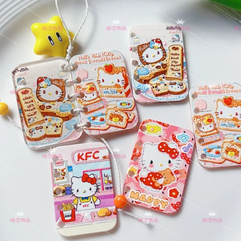 

Cute Hello Kitty Keychain Book Acrylic Relief Loose Leaf Sheet Cartoon DIY Small Suitcase Bag Hanging Bead Material Wholesale