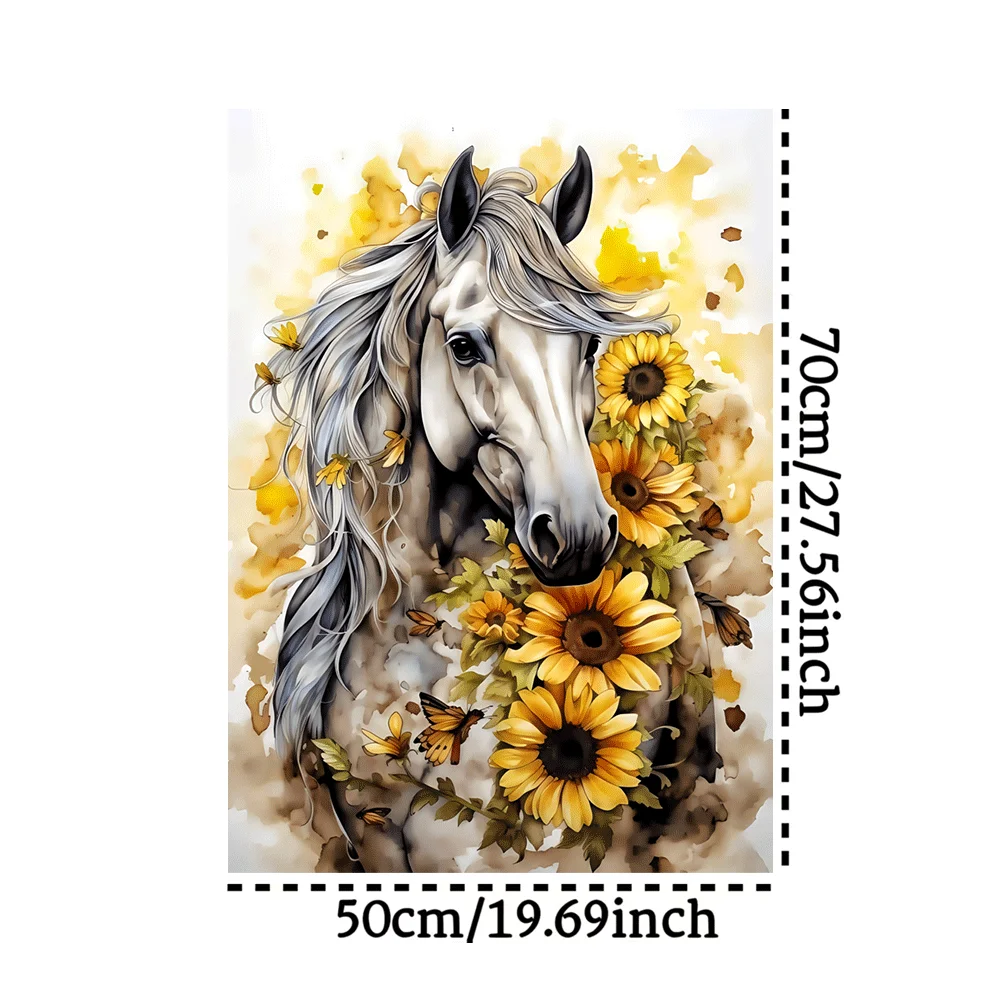 Aquarel wit paard en zonnebloem puzzel volwassen kinderen intellectueel spel thuis vrije tijd decompressie artistiek puzzel speelgoed