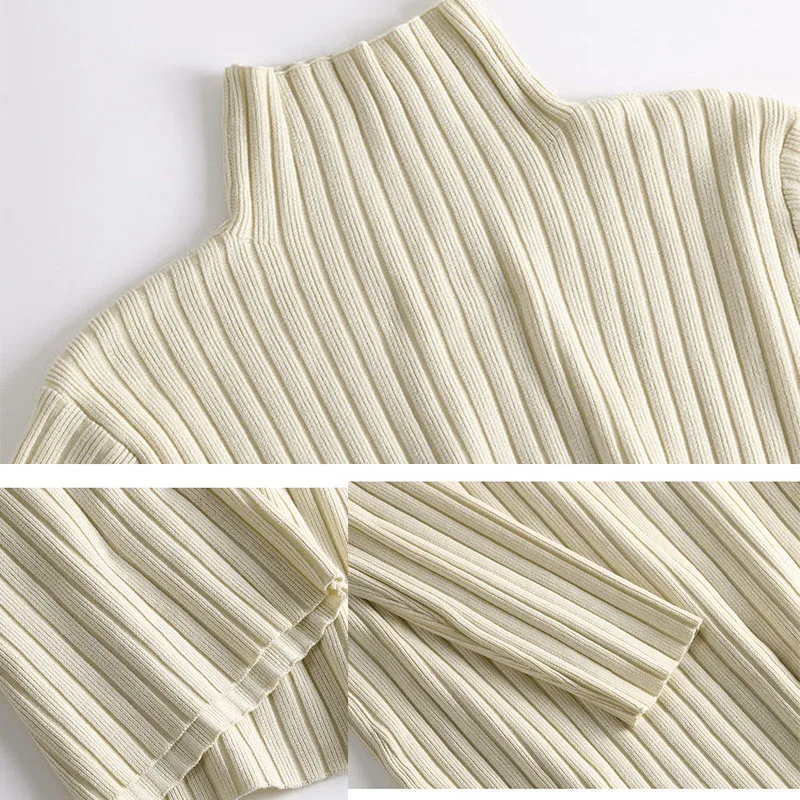 Winter Turtleneck Knit Korean Vintage Loose Knee Pregnant women\'s warm dresses Solid Straight Long Sleeve Commute Sweater Dress