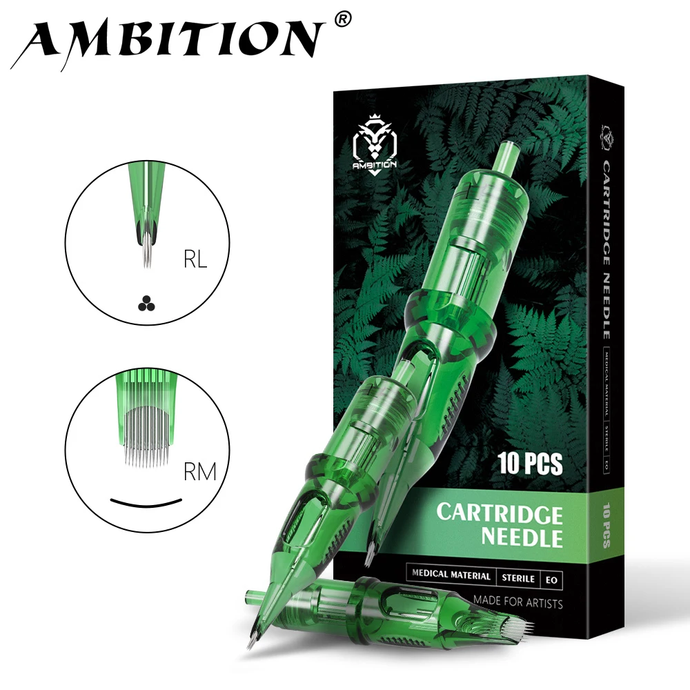 

Ambition T-rex RL RM RS 10 шт., иглы для картриджей для татуировки, поставка перманентного макияжа для тату-машины, ручка, одноразовая безопасная игла