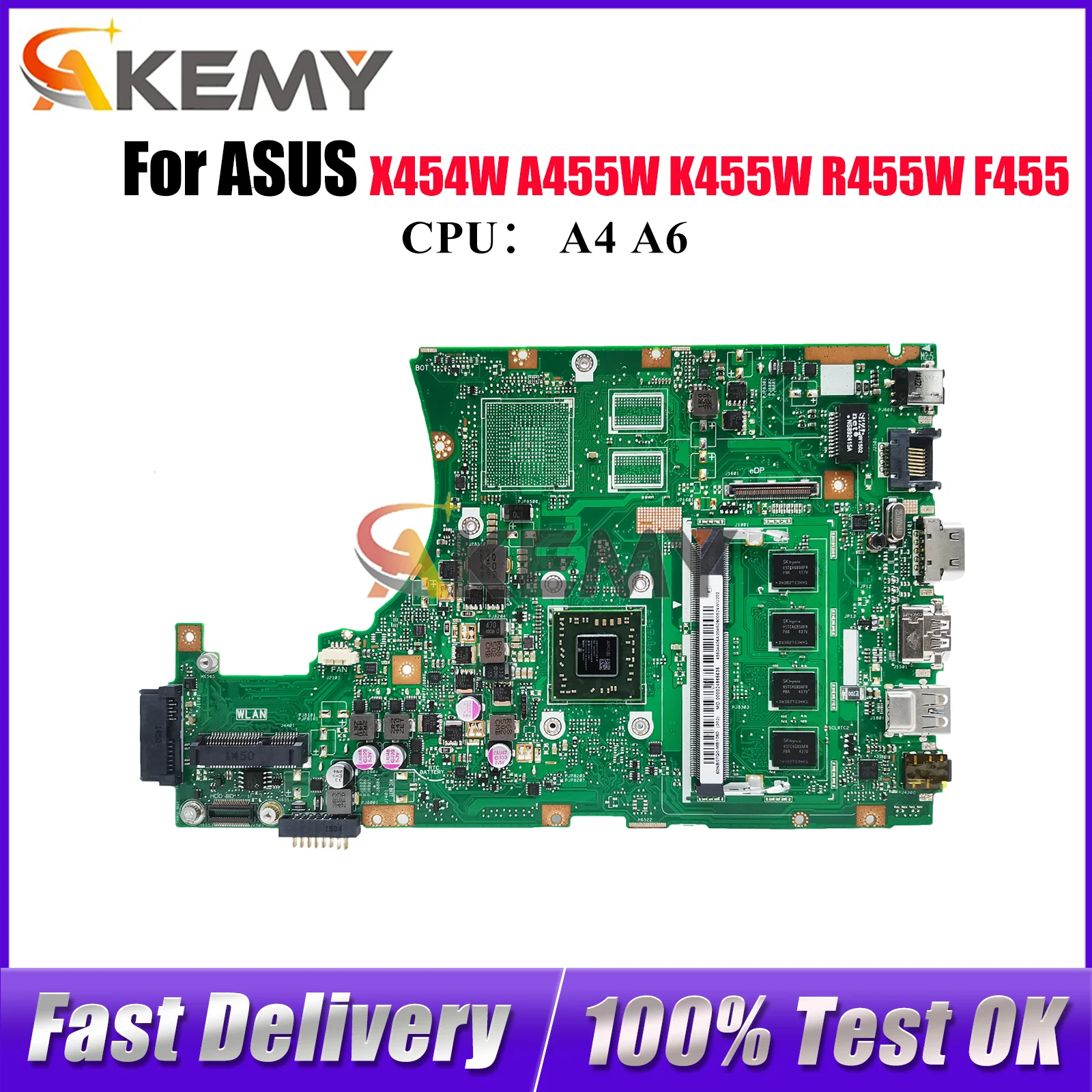

X455WA Laptop Motherboard For ASUS VivoBook X455WE F455W R455W K455W X454W A455W X455W X455WA Mainboard With A4 A6 CPU tests OK