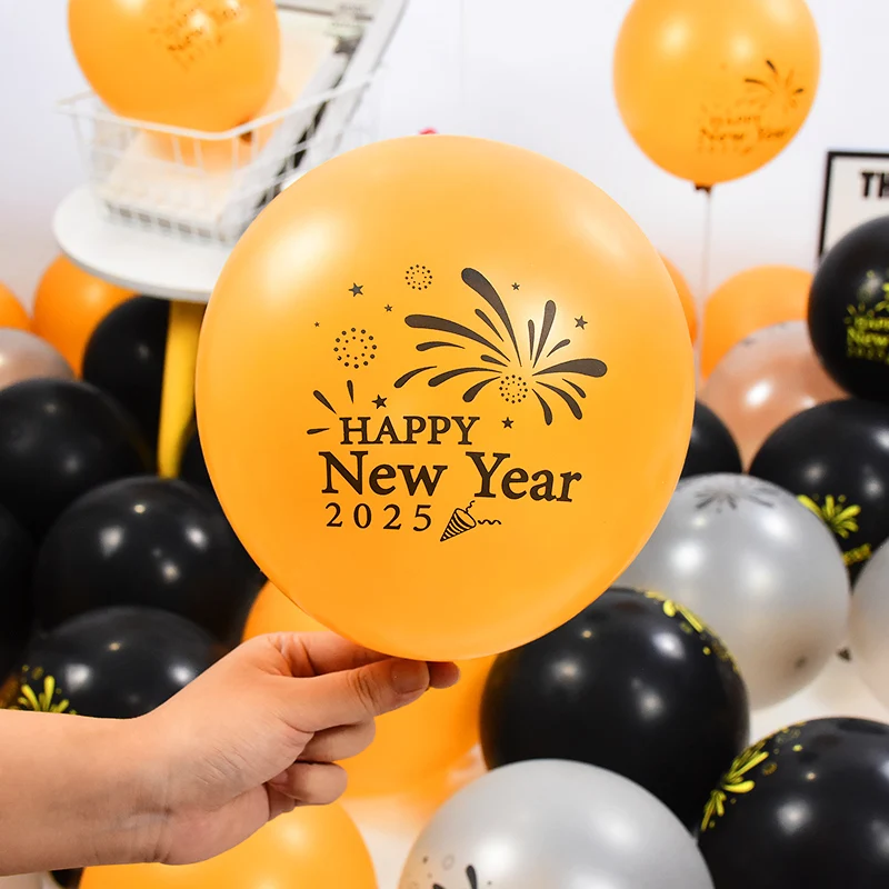 

10pcs 12inch Gold Black Silver Happy New Year 2025 Latex Balloon Merry Christmas Decoration New Year Party Decor Air Helium Ball