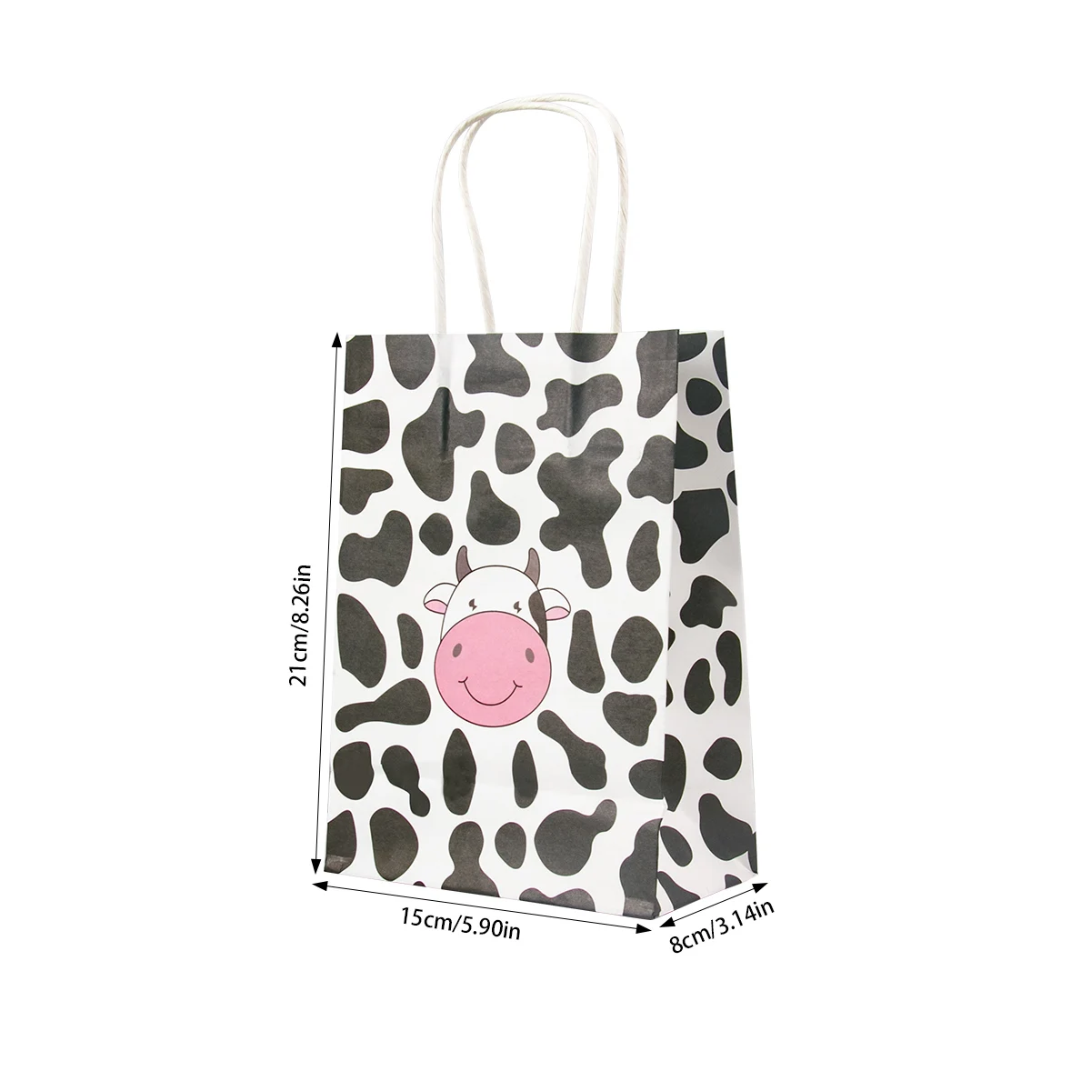 12Pcs Cow Print Party Favors Bags Cute Cow Goodies Paper Gift Bags with Handle Farm Animal Theme Kids Birthday Party Decorations